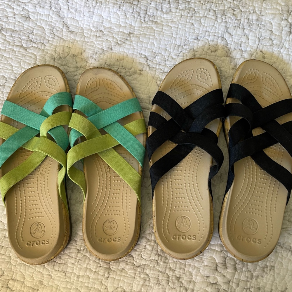 CROCS -Two Pair- Strappy Slip On Sandals-Size 9- New